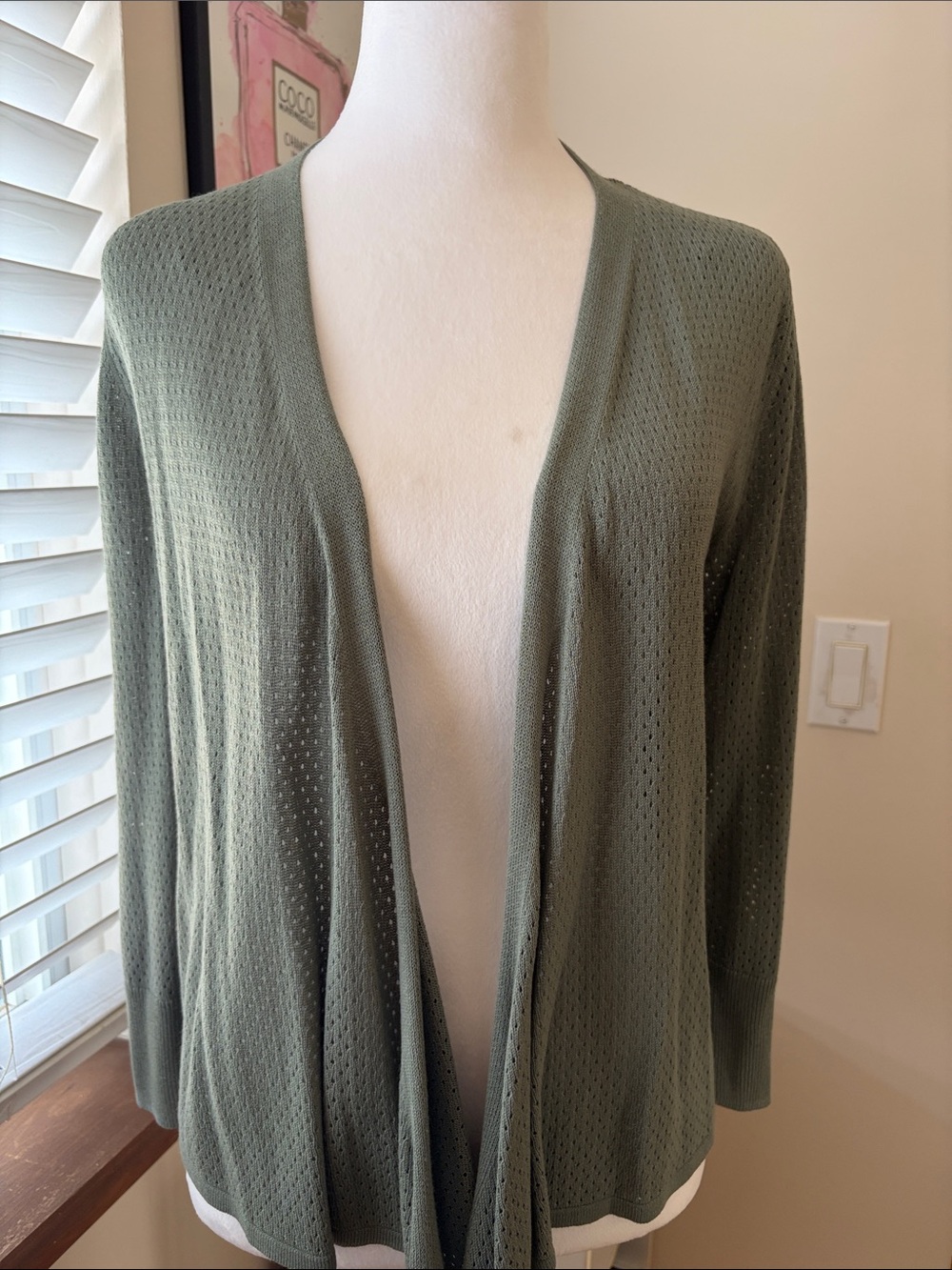Simply Vera Vera Wang Olive Green Openwork Cardigan